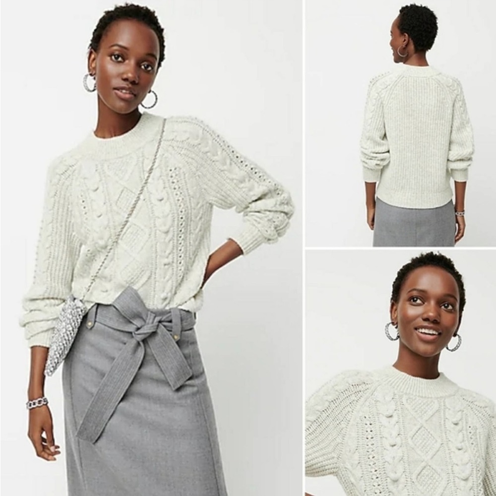J. Crew Pom-Pom Cable Knit Sweater In Heather Pebble Size s